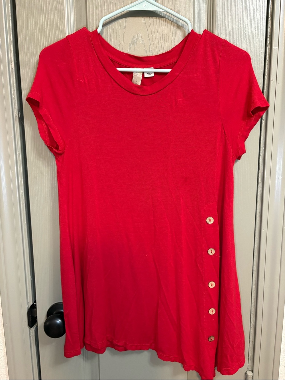 Misia Red Short Sleeve Tee with Side Button Detail